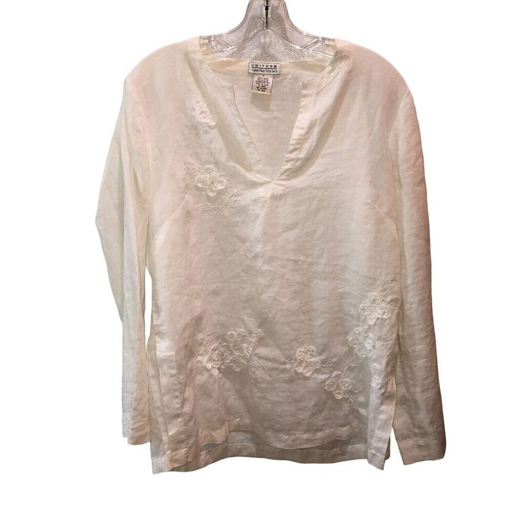 John Paul Richard Uniform Womens Medium Long Sleeve Flower Embroidered Shirt Top
